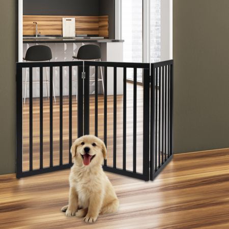 PaWz 3 Panels Wooden Pet Gate Dog Fence Safety Stair Barrier Security Door Black