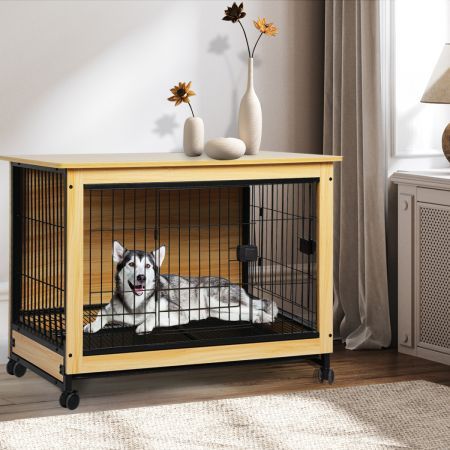 PaWz Wooden Wire Dog Kennel Side End Table Steel Puppy Crate Indoor Pet House XXL