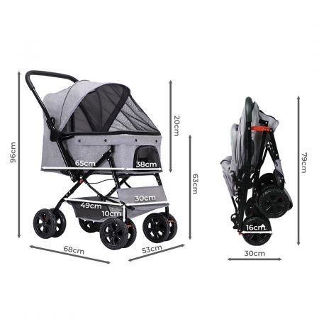 PaWz Pet Stroller Pram Dog Carrier Trailer Strollers 4 Wheels Foldable Large