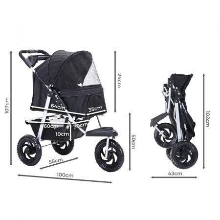 PaWz Pet Stroller Pram Dog Carrier Trailer Strollers 3 Wheels Foldable Large