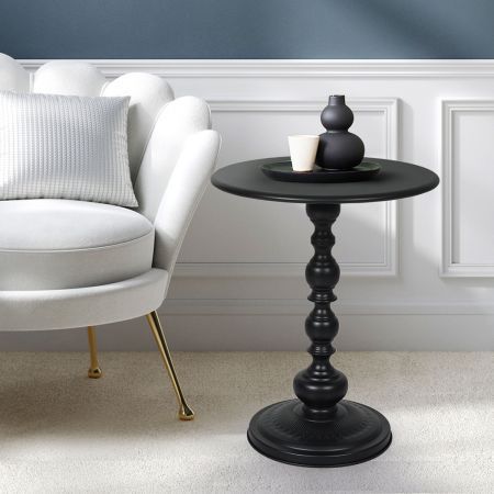 Levede Side Table Vintage End Round Tabletop Steel Base Nightstand Antique Black