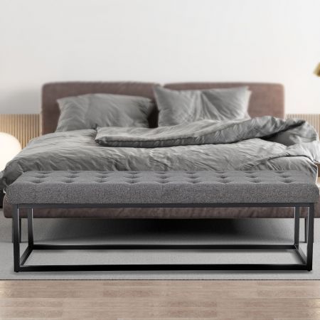 Cameron Button-Tufted Upholstered Bench with Metal Legs -Dark Grey