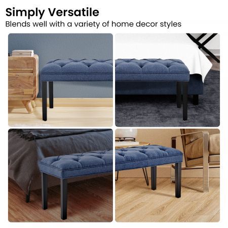 Cate Button-Tufted Upholstered Bench by Sarantino - Blue Linen