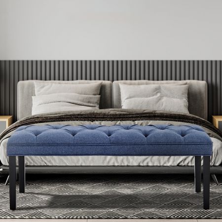 Cate Button-Tufted Upholstered Bench by Sarantino - Blue Linen