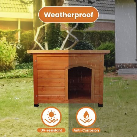 Little Buddies Weatherproof Wooden Flat Roof Dog Kennel - Medium