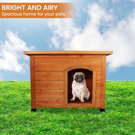 Little Buddies Weatherproof Wooden Flat Roof Dog Kennel - Medium