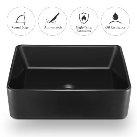 Black Bathroom Sink Vessel Wash Washing Basin Vanity Above Counter Hand Toilet Bowl Countertop Modern Bath Ceramic Rectangle 