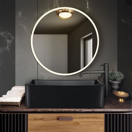 Black Bathroom Sink Vessel Wash Washing Basin Vanity Above Counter Hand Toilet Bowl Countertop Modern Bath Ceramic Rectangle 