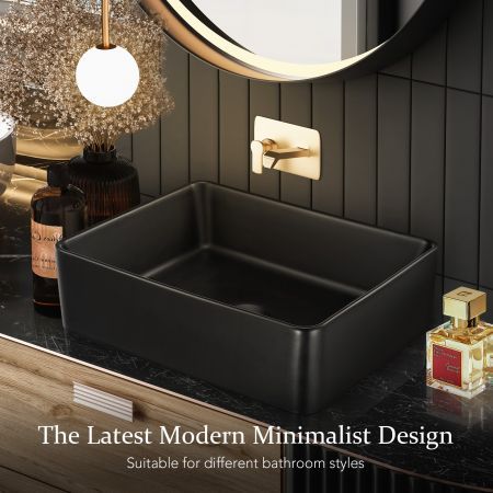 Black Bathroom Sink Vessel Wash Washing Basin Vanity Above Counter Hand Toilet Bowl Countertop Modern Bath Ceramic Rectangle 