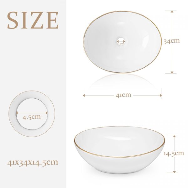 White Bathroom Sink Vessel Wash Basin Washing Vanity Bowl Above Counter Hand Toilet Bath Countertop Modern Oval Ceramic  