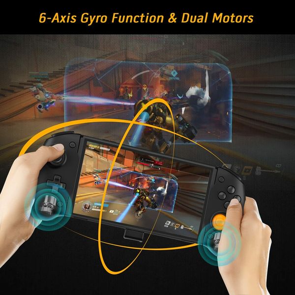 Ergonomic Nintendo Switch OLED Controller Grip for Handheld Mode with 6-Axis Gyro Back Button Mapping Vibration PD Fast Charge(Black)