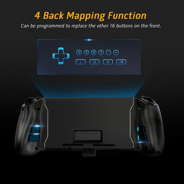 Ergonomic Nintendo Switch OLED Controller Grip for Handheld Mode with 6-Axis Gyro Back Button Mapping Vibration PD Fast Charge(Black)