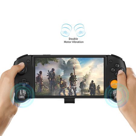 Ergonomic Nintendo Switch OLED Controller Grip for Handheld Mode with 6-Axis Gyro Back Button Mapping Vibration PD Fast Charge(Black)