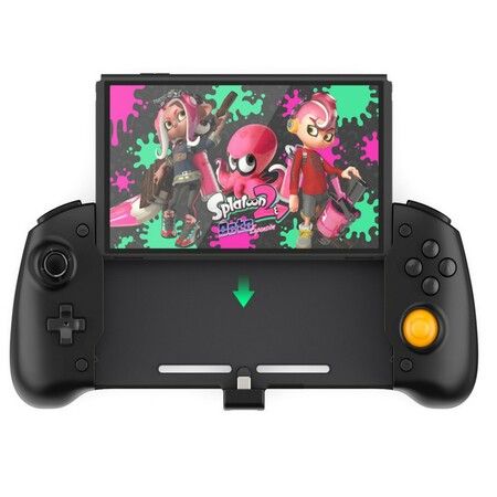 Ergonomic Nintendo Switch OLED Controller Grip for Handheld Mode with 6-Axis Gyro Back Button Mapping Vibration PD Fast Charge(Black)