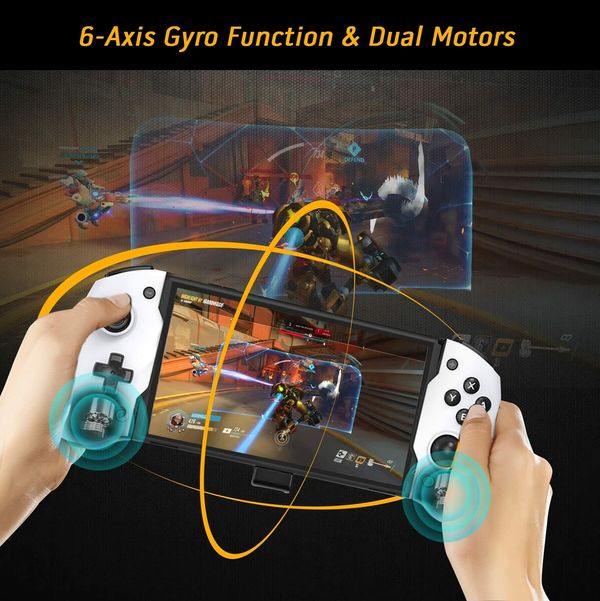 Ergonomic Nintendo Switch OLED Controller Grip for Handheld Mode with 6-Axis Gyro Back Button Mapping Vibration PD Fast Charge (White)