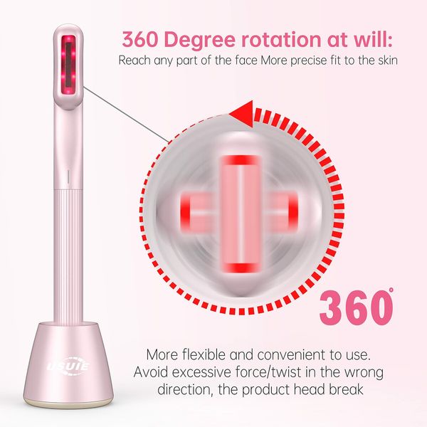 360 Facial Wand Red Light 4in1 Therapy for Face and Neck, Facial Massager, Reduce Wrinkles, Anti-Aging Facial Tools Pink