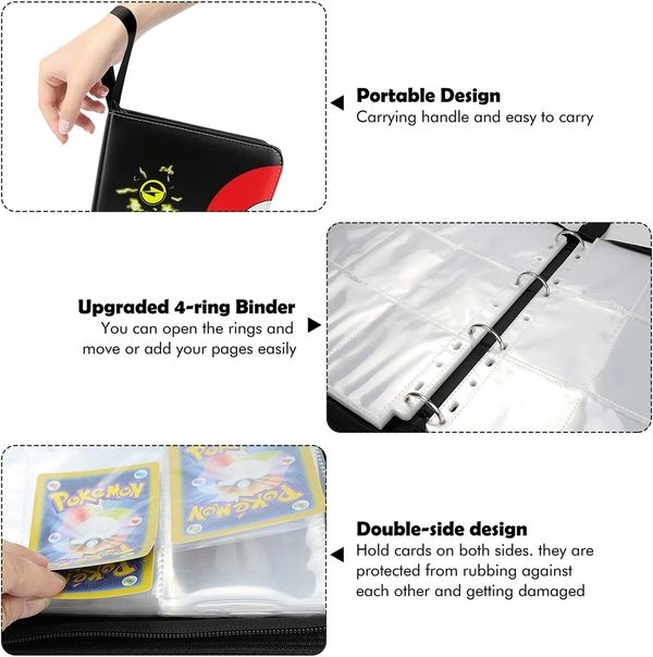 9 Pocket Pokemon Card Binder, 900 Cards Trading Card Binder Holder for Boys Girls Gift 33x27cm