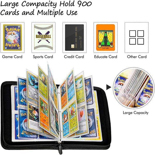 9 Pocket Pokemon Card Binder, 900 Cards Trading Card Binder Holder for Boys Girls Gift 33x27cm