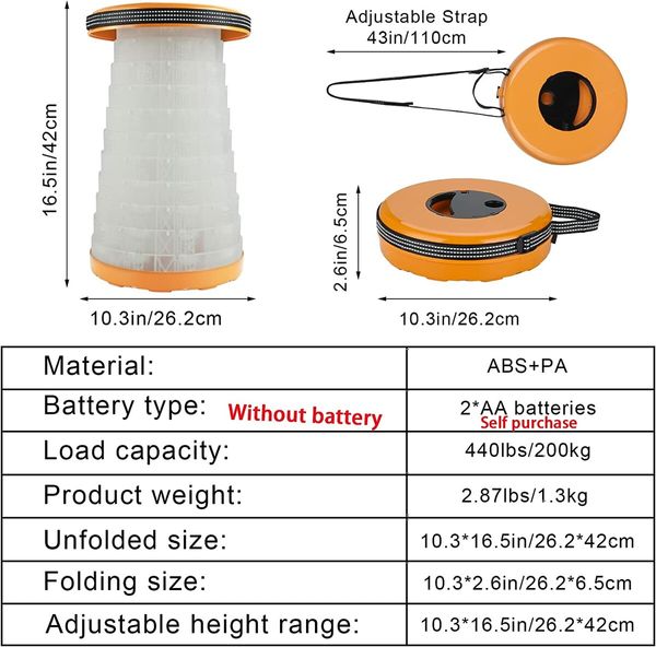 Portable Telescopic Stool 3 Model Led Lighting Telescoping Folding Stool ( Orange)