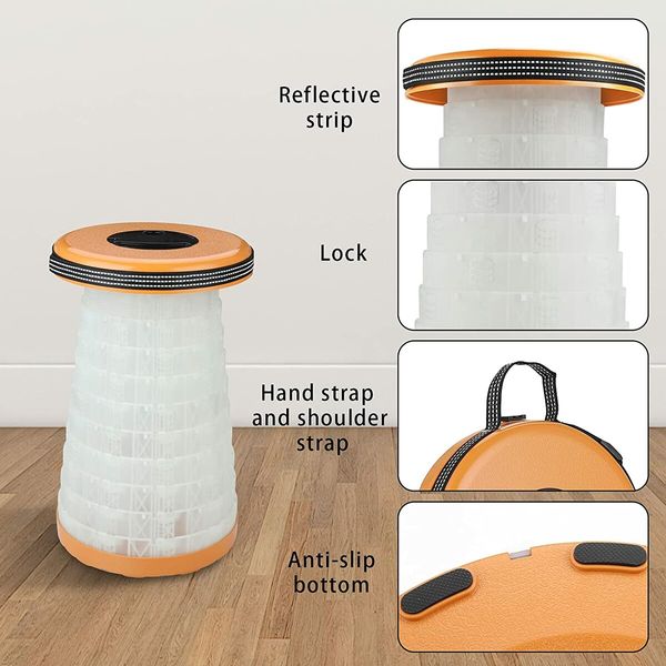 Portable Telescopic Stool 3 Model Led Lighting Telescoping Folding Stool ( Orange)