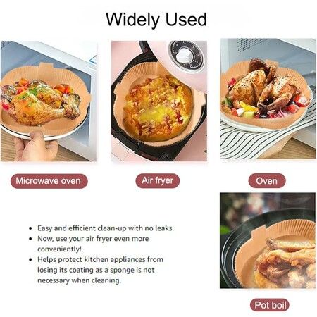 20cm 100Pcs Air Fryer Disposable Paper Liner With handle Easy take out, Water-proof, Oil-proof, Non-stick, Parchment Paper for Baking