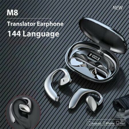 Wireless Earbud Translator Earphone 144 language Bluetooth 5.1 Chip Noise Cancelling Compatible with Android iPhone iPad (Black)