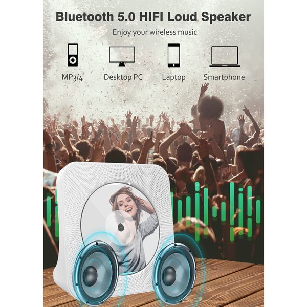 Portable CD Player with Bluetooth,4000mAh Rechargeable Kpop Music Player with HiFi Speaker,Remote Control,LCD Display,Sleep Timer,Headphone Jack, Supports CD/Bluetooth/FM Radio/U-Disk/AUX (White)