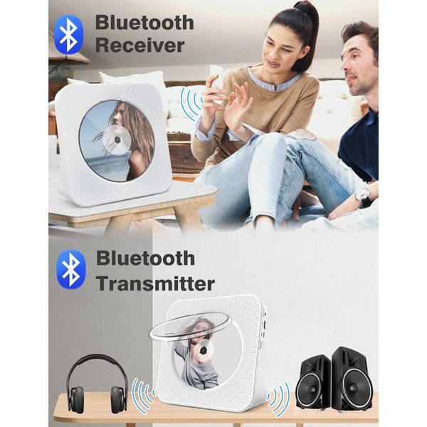 Portable CD Player with Bluetooth,4000mAh Rechargeable Kpop Music Player with HiFi Speaker,Remote Control,LCD Display,Sleep Timer,Headphone Jack, Supports CD/Bluetooth/FM Radio/U-Disk/AUX (White)