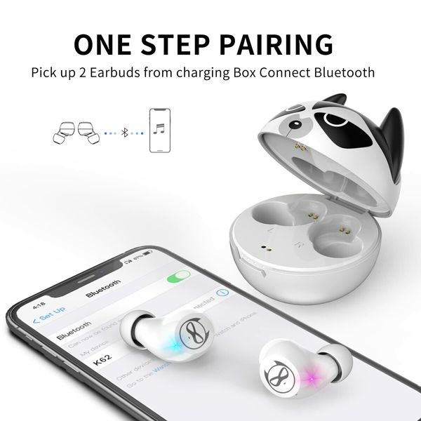 Wireless Earbuds, Touch Control Headset Stereo Sound in-Ear Wireless Earpiece, Bluetooth Earphones with Red Cartoon Charging Case(Husky)