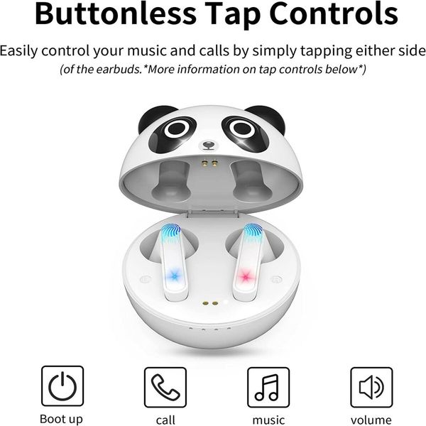 Wireless Earbuds Panda Touch Control Bluetooth Earbuds with Charging case for iPhone Andorid in-Ear Headphone for Kids Adult Gift