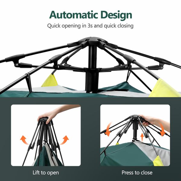 OGL 3 Person Tent Camping Pop Up Instant Beach Sun Shade Shelter Family Waterproof 215x200x141cm Green White