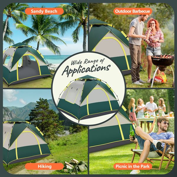 OGL 3 Person Tent Camping Pop Up Instant Beach Sun Shade Shelter Family Waterproof 215x200x141cm Green White