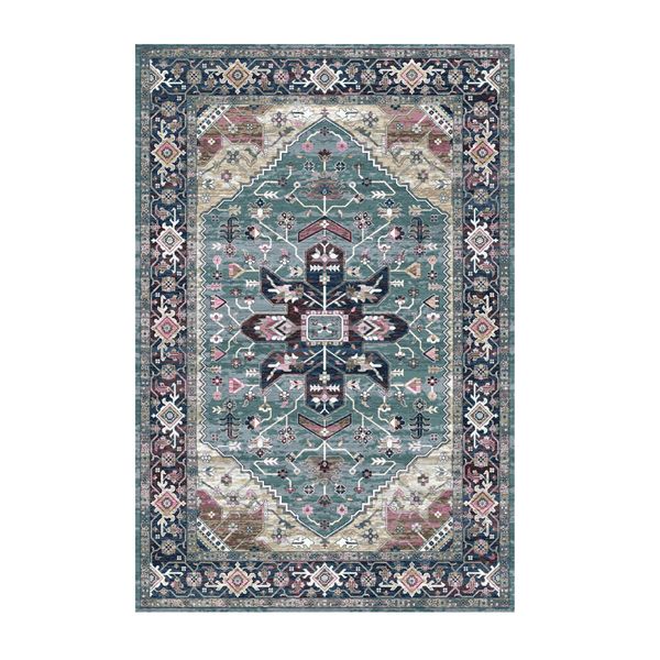 Large Area Rug Floor Mat Non Slip Soft Velvet Carpet Living Room Bedroom Nursery Washable European Retro Blue Print 160x230cm