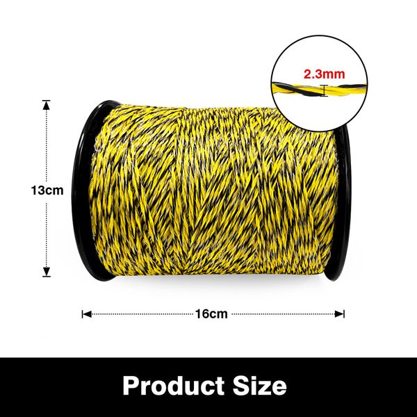 Electric Fence Poly Wire Tape Portable Temporary Fencing Polywire 400 Meters 2.3mm 9 Stainless Steel Strands Cattle Sheep Goats Horses Yellow and Black