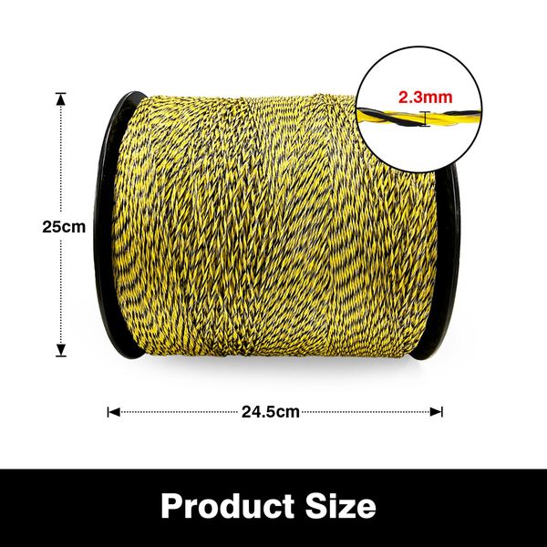 Electric Fence Poly Wire Portable Temporary Fencing Polywire 2500 Meters 2.3mm 9 Stainless Steel Strands Cattle Sheep Goats Horses Yellow and Dark