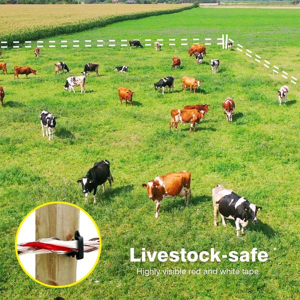 Electric Fence Poly Wire Portable Temporary Fencing Polywire 2500 Meters 2.3mm 9 Stainless Steel Strands Cattle Sheep Goats Horses Red and White