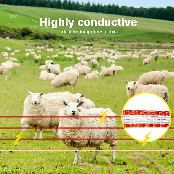 Electric Fence Poly Wire Tape 500 Meters 12mm Portable Temporary Fencing Polywire 5 Stainless Steel Strands Cattle Sheep Goats Horses