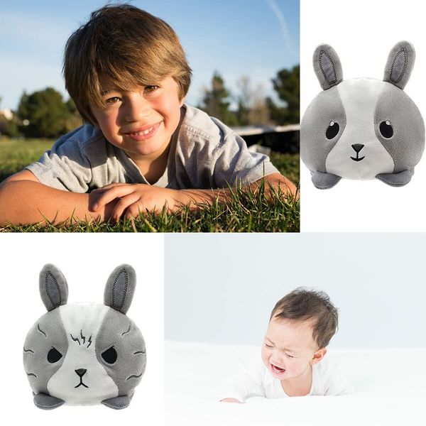 Stuffed Bunny Plush Toy Rabbit Reversible Plushie Doll for Stress Relief Double-Sided Flip Plushie Express Your Emotion