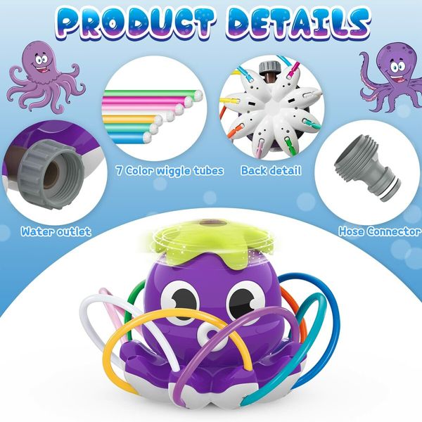 Outdoor Water Sprinkler for Kids Boys, Summer Outdoor Toys with 8 Ripple Tubes, Attaches to Garden Hose