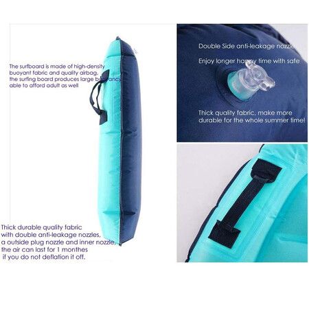 Inflatable Surf Board with Learn Swim Beach Safety Theme Surfing Swimming Summer Fun Toy for Kids Adults