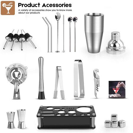 Cocktail Shaker Set 23-Piece Stainless Steel Bartender Kit with Acrylic Stand Booklet Bar Tools for Drink Mixing