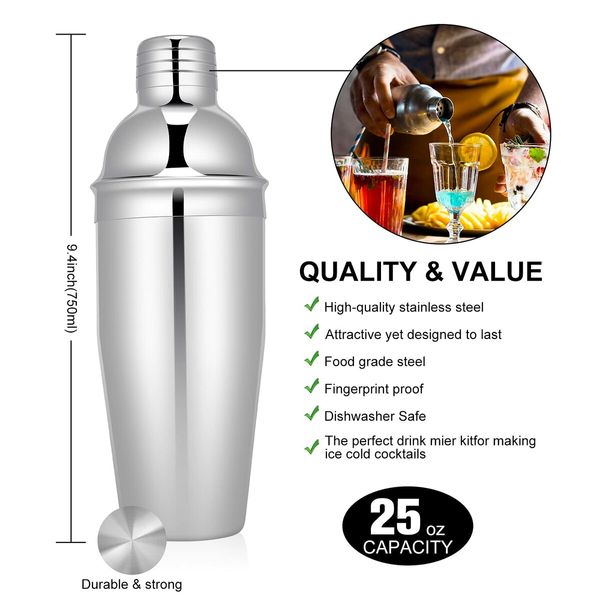 Cocktail Shaker Set 23-Piece Stainless Steel Bartender Kit with Acrylic Stand Booklet Bar Tools for Drink Mixing