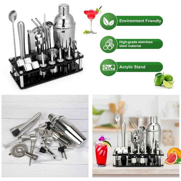 Cocktail Shaker Set 23-Piece Stainless Steel Bartender Kit with Acrylic Stand Booklet Bar Tools for Drink Mixing