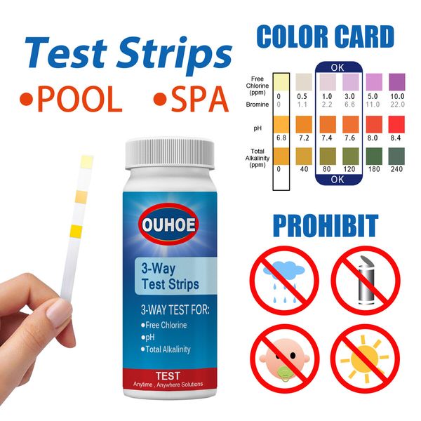 Pool and Spa Test Strips  3 in 1 Test Strips for pH, Total Chlorine 50strips