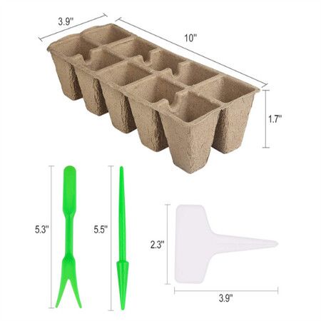 10 Pack Peat Pots Seed Starter Trays 100 Cells Biodegradable Seedling Pots Germination Trays, Organic Plant Starter Kit with 12 Pcs Plastic Plant Labels