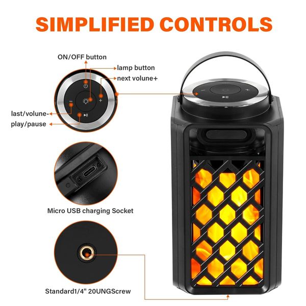 Outdoor Wireless Bluetooth Speaker with Torch Light Waterproof LED Flame Lantern Speaker for Party Garden Camping (1 Pack)