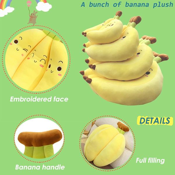 45 CM Banana Plush Pillow A Bunch of Bananas Plush Stuffed Toy Plushie Banana Hugging Pillow Gift for Birthday Valentine Christmas(1 Pack)