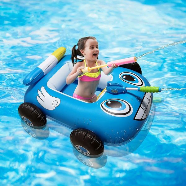 Inflatable Float Seat Boat Pool Water Gun Toy Water  Ride-on Car Summer Swimming Ring for Kids,Boys and Girls Col.Blue