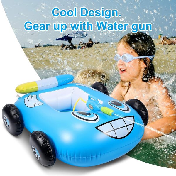 Inflatable Float Seat Boat Pool Water Gun Toy Water  Ride-on Car Summer Swimming Ring for Kids,Boys and Girls Col.Blue