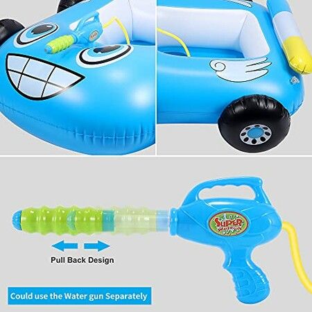 Inflatable Float Seat Boat Pool Water Gun Toy Water  Ride-on Car Summer Swimming Ring for Kids,Boys and Girls Col.Blue